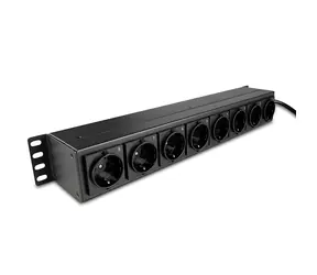 Lindy 73025 schwarz / Rack-Steckdosenleiste / 1,5 HE / 8x Schuko / Schalter / 3500 W / horizontale Montage