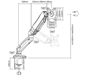 TB Touch TB-MG1 schwarz / Monitorhalterung / Gasfeder / Schreibtisch / Tragkraft 8 kg / bis zu 27" / VESA 75x75-100x100