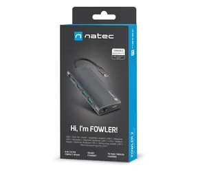 Natec Fowler 2 V2 / Multiport-Adapter / 4K HDMI / 3x USB 3.0 / USB-C PD 100W / RJ-45 1Gb/s / Kartenleser