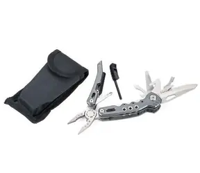 TROIKA FEUERWEHRWERKZEUG 14 grau / Multifunktionswerkzeug / 14 in 1 / Messer, Schere, Zange, Feile / Nylontasche