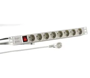 19" EFB-Steckdosenleiste 1HE grau / Verlängerungskabel / 8x CEE 7/3 / Ein-/Ausschalter / Aluminium / 16 A