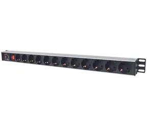 Intellinet Verlängerungskabel mit 12 Steckdosen, schwarz / Verlängerungskabel mit Schalter / 1,8 m / 16 A / Aluminium