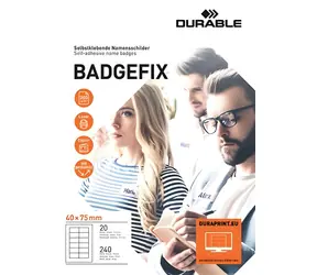 Durable Badgefix-Namensschild, weiß, 75 x 40 mm, Textil, 240 Stück