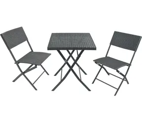 Cattara GRADO 2+1 / Camping-Tisch- und Stuhlset / PE-Rattan / Metall / Tischbelastbarkeit 50 kg