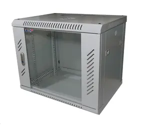 Lexi-net 19"-Wandrack 9 HE 600 x 450 mm grau / Wandrack / Tragfähigkeit 60 kg / Glastür / ausgeklappt