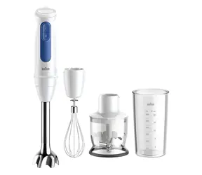 Braun MultiQuick 3 MQ30202M weiß-blau / Stabmixer / 900 W / 2 Geschwindigkeitsstufen / Zerkleinerer 350 ml / Schneebesen / Behälter 600 ml