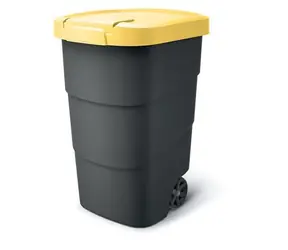 Prosperplast Wheeler Abfalleimer 95 l, anthrazit, gelber Deckel / Kunststoff / H 76,2 × B 49,6 cm