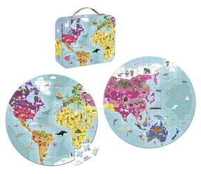 JANOD Rundpuzzle im Etui, Globus / 208 Teile / Durchmesser 50 cm