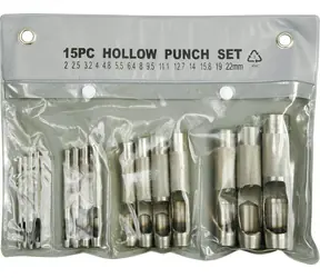 Vorel Lederlocher-Set, 15-teilig / Locher-Set / 2-22 mm / Kohlenstoffstahl