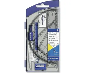 Staedtler Geometrie-Set / 8 Teile / Zirkel / Winkelmesser / Lineal 15 cm