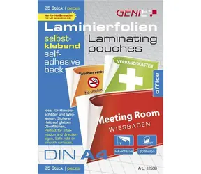GENIE Selbstklebende Laminierfolien A4 80 µm / Laminierfolie / 25 Stück / Wasserdicht