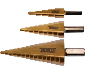 STHOR Stufenbohrer-Set, 3-teilig / Bohrer / 4-12 / 4-20 / 4-32 mm / HSS-TiN
