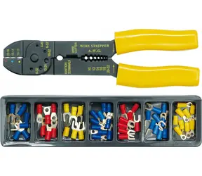 Vorel Steckverbinderzange + 100 Stück Steckverbinder / Zange / Crimpzange / Abisolierzange / für Kabelschuhe und Fastons