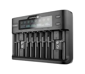 EverActive UC-800 schwarz / Ladegerät für Ni-MH- und Li ION Akkus / AA / AAA / 9V / LCD-Anzeige / bis zu 10 Akkus