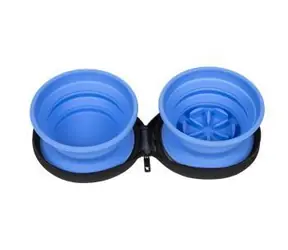 Kiwi Walker Doppel-Reisenapf blau / Hundenapf / Langsames Fressen / 2 Näpfe
