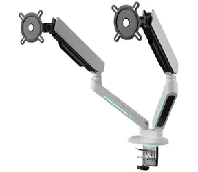 One For All DM8220 weiß / Monitorhalterung / Arm für 2 Monitore / RGB-Hintergrundbeleuchtung / Tragkraft 28 kg