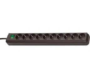 Brennenstuhl Eco-Line schwarz / Steckdosenleiste / 10 Steckdosen / 3 m Kabel / Steckdosen um 45° gedreht
