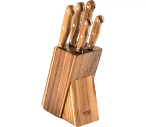 LAMART LT2080 Messerset im Holzblock, 5-teilig / Edelstahl / braun