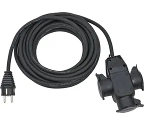 Brennenstuhl Verlängerungskabel mit Gummistecker, dreifach, 10 m / Verlängerungskabel / 3 Steckdosen / IP44
