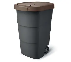 Prosperplast Wheeler 90 l Abfalleimer, anthrazit, brauner Deckel / Kunststoff / mit Rollen / 39,4 x 78,3 cm