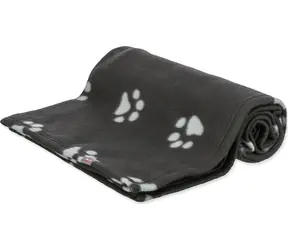 TRIXIE BARNEY 150x100 cm schwarz mit weißen Pfoten / Hundedecke / Fleece / Waschbar bei 60 °C