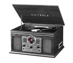 Victrola VTA-200B grau / Plattenspieler mit Radio, CD- und MC-Mechanismus / 33, 45 und 78 U/min / FM / BT / RCA / Lautsprecher