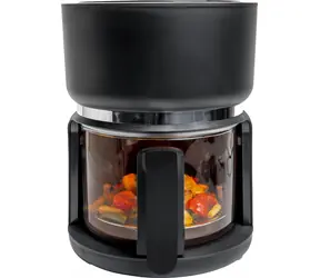 4Swiss ABB-G24 Heißluftfritteuse aus reinem Glas, schwarz / Glasbehälter