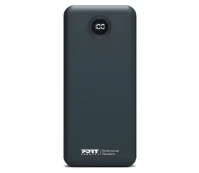 PORT CONNECT , integrierte USB-C-Kabel, 10.000 mAh Akku, schwarz / Powerbank / LCD-Display / USB-C PD / USB-A QC
