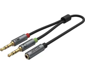 Unitek Y-C957ABK silber / Adapterbuchse 3,5 mm - 2x Buchse 3,5 mm / 0,2 m