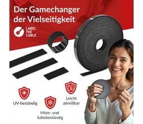 LTC Rip Roll schwarz / Klettverschluss / 15 mm / 3 m / Velours