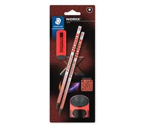 Staedtler Norix HB Korallenrot / Graphitstift / 2er-Set / Anspitzer / Radiergummi / ab 10 Jahren