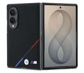 BMW M PU-Perforierter Dreifarbenstreifen für Samsung Galaxy Z Fold8 Schwarz / Rückseite / Magnetisch / PU-Leder