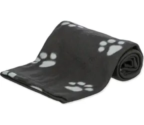TRIXIE MÜTZE 100x70 cm schwarz mit weißen Pfoten / Hundedecke / Fleece / Waschbar bei 60 °C