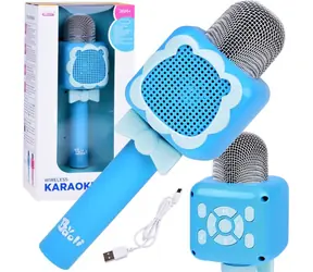 JOKOMISIADA Karaoke-Mikrofon blau / Bluetooth / Aufnahme und Wiedergabe / 5 Soundeffekte / Kartensteckplatz