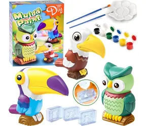 JOKOMISIADA Dschungelvogel-Bastelset / Kreativset / Gipsabguss / 3 Formen / 8 Farben