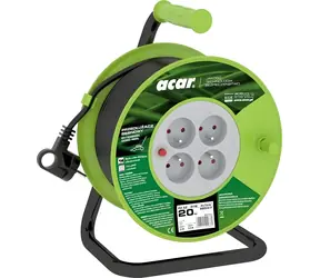 ACA PZ-4Z/OTM schwarz / Verlängerungskabel / 20 m / 4 Steckdosen / 2300 W / Leitungsschutzschalter 10 A
