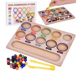 JOKOMISIADA Farben sortieren / Motorisches Spiel / Holz / 50 Kugeln / Pinzette