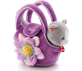 TRUDI Plüschkatze in einer lila Handtasche mit Blume (29729) / Plüschtier