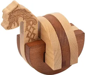 Professor PUZZLE Wikinger-Drachenschiff-Puzzle / Verloren & Gefunden / Holz / Lösungsheft in Englisch