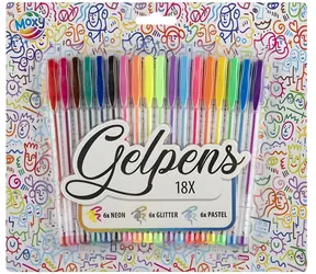 Moxy Gelstift-Set, 18-teilig / Gelstifte / 6 Pastellfarben, 6 Glitzerfarben, 6 Neonfarben