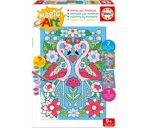 Educa Malen nach Zahlen: Flamingos / 2 Bilder 20,5 × 15,5 cm / Set mit Rahmen und Pinsel