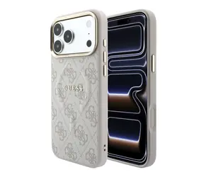 Guess PU-Leder 4G Goldrahmen geprägtes Rosa / Rückseite / MagSafe / iPhone 18 Pro