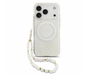 Guess IML Blumenmuster-Schutzhülle für iPhone 18 Pro, Weiß / Rückseite / MagSafe