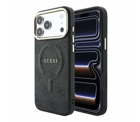 Guess PU-Leder 4G Goldrahmen geprägte Hülle iPhone 18 Pro schwarz / Rückseite / MagSafe / Apple iPhone 18 Pro