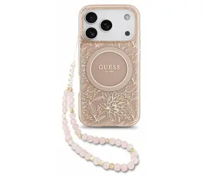 Guess IML Blumenmuster-Gurt MagSafe für iPhone 18 Pro Pink / Rückseite / MagSafe