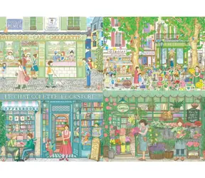 MAGNOLIA Puzzle Konditorei, Café, Buchhandlung und Blumenladen / 4 x 260 Teile / 34 x 24 cm