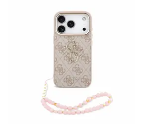 Guess PU 4G Metall Logo -Armband für iPhone 18 Pro, pink / Rückseite / Kunstleder / Logo