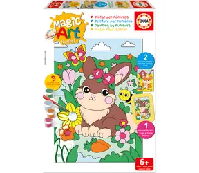 Educa Malen nach Zahlen: Hase und Hamster / 2 Bilder 20,5 × 15,5 cm / Set mit Rahmen und Pinsel