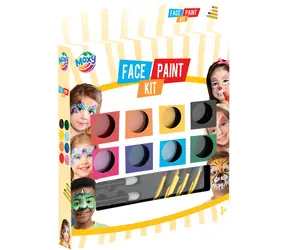 MOXY Schminkset, 16-teilig / Schminkfarben / 8 Farben + 4 Stifte / Schwamm und Applikatoren