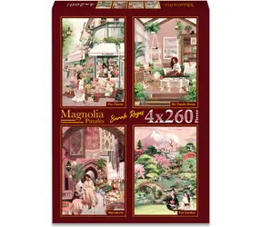 MAGNOLIA Puzzle Blumenladen, Mein Zimmer, Marrakesch und Teegarten / 4 x 260 Teile / 24 x 34 cm